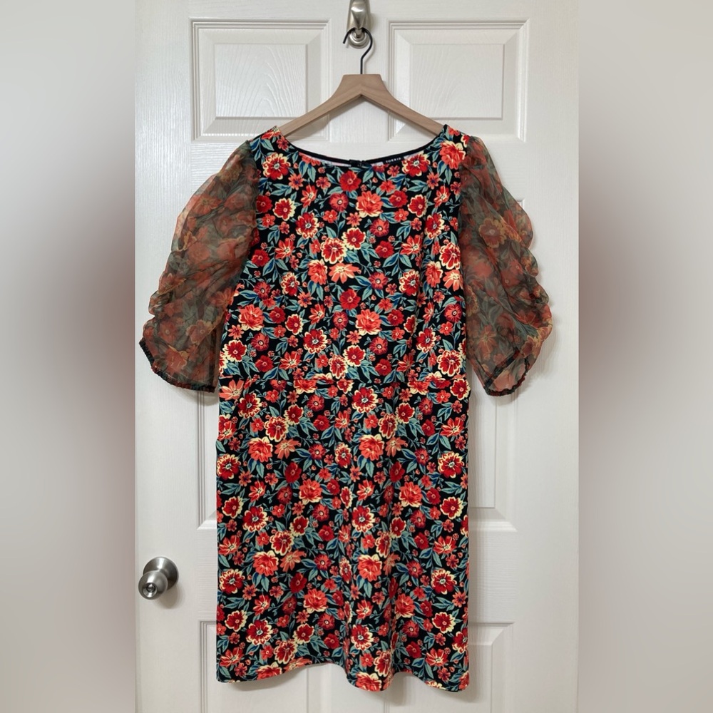Torrid Red Orange Floral Puff Sleeve A-line Dress 20 Tropical Resort Fall Boho